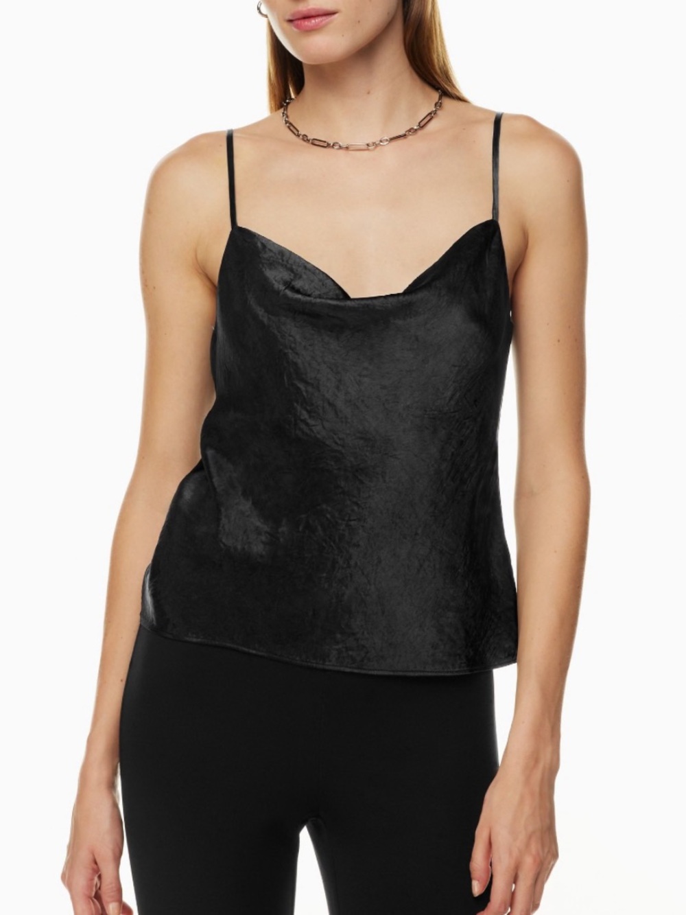Neutral Ground Black Cowlneck Satin Camisole Top NWT Size Medium